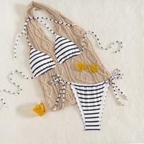 Halter String Bikinis Sexy Triangle Swimsuit Women Stripe Swimwear Female Bathers Bathing Swimming Suit Padded Beachwear S juoda