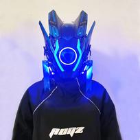 Jaupto Punk Mask Cyber Helmet,led Light Cool Samurai Mask,halloween Cosplay Anime Mask Fit Party Music Festival Accessories mėlyna