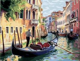 Tapyba pagal skaičius – Venecijos kanalai su gondolomis“, 40×50 cm, aukštos kokybės dažai., 40x50 cm