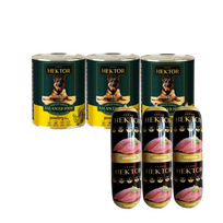 Hektor 3x1240g Naminiai paukščiai + Premium Hektor šunų ėdalo batonėlis su paukštiena 3x900g