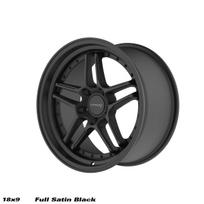 R18X9J 5X120 ET30 CB 72.6 Full Satin Black w/ Black Rivets