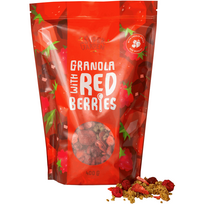 Granola su lazdyno riešutais braškėmis, avietėmis, slyvomis ir vyšniomis – SUPERGARDEN, 400g