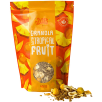 Granola su lazdyno riešutais, slyvomis ir tropiniais vaisiais – SUPERGARDEN, 12g