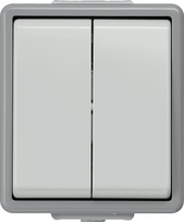 1+1 switch, 10A 250V 66x75mm, IP44, Grey, DELTA fläche 5TA4705 | 4001869002484
