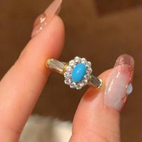 Flower Series turquoise rings for women Light luxury inlaid Zircon fashion charm creative ring couple style Zircon resizable mėlyna