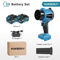 YOFIDRA 350M/S Bešepetėlis Elektrinis Turbo Ventiliatorius Pūstuvas 3000W Belaidis Jet Sniego Lapų Dulkių Oro Pūtimo Įrankis Makita 18V Akumuliatoriui 2PCS 388VF Battery