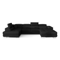 Juodos spalvos iš velveto sulankstoma/su sandėliavimo vieta kampinė sofa (su kairiuoju kampu/„U“ formos) Rodrigo – ELTAP