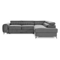 Pilkos spalvos iš velveto sulankstoma/su sandėliavimo vieta kampinė sofa (su dešiniuoju kampu/„L“ formos) Laurence – ELTAP