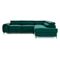 Žalios spalvos iš velveto sulankstoma/su sandėliavimo vieta kampinė sofa (su dešiniuoju kampu/„L“ formos) Laurence – ELTAP