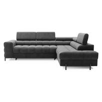 Tamsiai pilkos spalvos iš velveto sulankstoma/su sandėliavimo vieta kampinė sofa (su dešiniuoju kampu/„L“ formos) Ferucce – ELTAP
