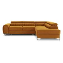 Geltonos spalvos iš velveto sulankstoma/su sandėliavimo vieta kampinė sofa (su dešiniuoju kampu/„L“ formos) Laurence – ELTAP