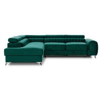 Žalios spalvos iš velveto sulankstoma/su sandėliavimo vieta kampinė sofa (su kairiuoju kampu/„L“ formos) Laurence – ELTAP