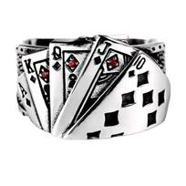 Retro Royal Flush Poker Ring For Men Punk Gothic Rock Hiphop Open Ring Unisex Accessories Handmade Designer Zircon Lover Gift resizable