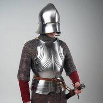 Viduramžių Riterio Šarvų Rinkinys Gotikinis Krūtinės Šarvas Grandininis Šarvas Šalmas Istorinis Rekonstrukcijos LARP Kostiumas