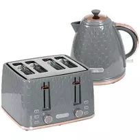 HOMCOM 2-in-1 virtuvės rinkinys, skrudintuvas ir virdulys, kelių pasirinkimų, 1,7 l, 4 skrudintos duonos riekelės vienu metu, plastikas, pilka