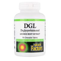 Natural Factors DGL deglikirizinuotas saldymedžio šaknies ekstraktas – 90 kramtomųjų tablečių