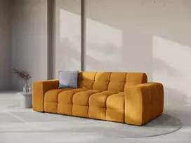 Velvet sofa, Kendal, 3 vietų, 222x103x79, garstyčių spalvos