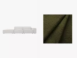 Boucle modulinė kairės pusės atvira sofa, Jodie, 3 sėdimos vietos, 262x102x70, tamsiai alyvuogių žalia