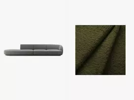 Boucle kairė sofa, Miley, 4 sėdimos vietos, 323x90x70, tamsiai alyvuogių žalia
