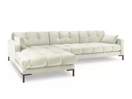 Velvet kampinė sofa - kairė, Mamaia, 5 vietų, 293x185x75, šviesiai smėlio spalvos