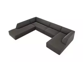 Velvet U formos kampinė sofa - kairė, Ruby, 7 sėdimos vietos, 366x273x69, tamsiai pilka