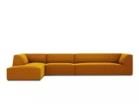 Velvet modulinė kampinė sofa - kairė, Ruby, 5 sėdimos vietos, 366x180x69, geltona
