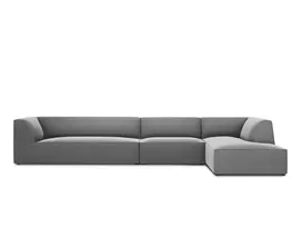 Velvet modulinė kampinė sofa - dešinė, Ruby, 5 vietų, 366x180x69, pilka