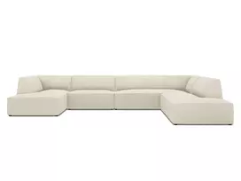 U formos kampinė sofa - dešinė, Ruby, 7 sėdimos vietos, 366x273x69, šviesiai smėlio spalvos