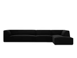 Velvet modulinė kampinė sofa - dešinė, Ruby, 5 sėdimos vietos, 366x180x69, juoda