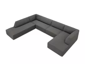 U formos kampinė sofa - kairė, Ruby, 7 sėdimos vietos, 366x273x69, tamsiai pilka