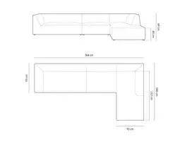 Velvet modulinė kampinė sofa - dešinė, Ruby, 5 vietų, 366x180x69, tamsiai pilka