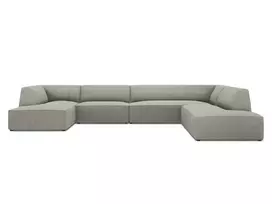 U formos kampinė sofa - dešinė, Ruby, 7 sėdimos vietos, 366x273x69, šviesiai pilka