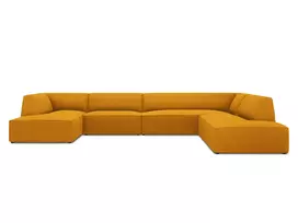 U formos kampinė sofa - dešinė, Ruby, 7 sėdimos vietos, 366x273x69, geltona