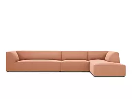 Velvet modulinė kampinė sofa - dešinė, Ruby, 5 vietų, 366x180x69, rožinė