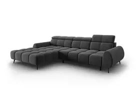 Velvet elektrinė kampinė sofa - kairė, Alyse, 5 vietų, 295x188x82, pilka