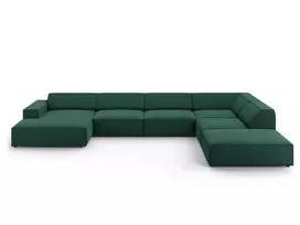 Modulinė U formos kampinė sofa - dešinė, Jodie, 7 sėdimos vietos, 364x262x70, žalia