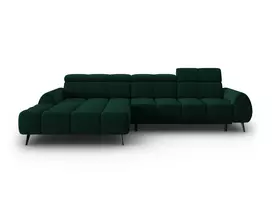 Velvet elektrinė kampinė sofa - kairė, Alyse, 5 vietų, 295x188x82, butelio žalia
