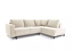 Velvet kampinė sofa - dešinė lova, Caro, 5 sėdimos vietos, 247x187x90, šviesiai smėlio spalvos