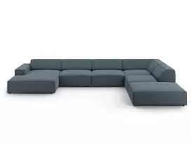 Modulinė U formos kampinė sofa - dešinė, Jodie, 7 sėdimos vietos, 364x262x70, mėlyna