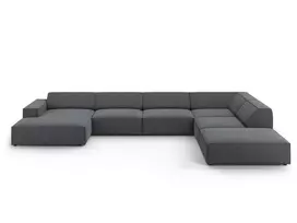 Modulinė U formos kampinė sofa - dešinė, Jodie, 7 sėdimos vietos, 364x262x70, tamsiai pilka