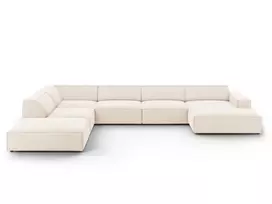 Velvet modulinė U formos kampinė sofa - kairė, Jodie, 7 sėdimos vietos, 364x262x70, šviesiai smėlio spalvos