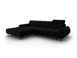Velvet elektrinė kampinė sofa - kairė, Alyse, 5 vietų, 295x188x82, juoda