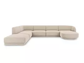 U formos kampinė sofa - kairė, Miley, 6 sėdimos vietos, 330x255x70, smėlio spalvos