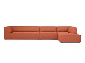 Modulinė kampinė sofa - dešinė, Ruby, 5 vietų, 366x180x69, koralų spalvos