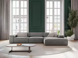Velvet modulinė kampinė sofa - dešinė, Jodie, 4 sėdimos vietos, 284x166x70, šviesiai pilka