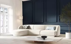 Velvet kampinė sofa - kairė, Miley, 4 sėdimos vietos, 255x156x70, šviesiai smėlio spalvos