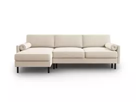 Velvet kampinė sofa - kairė lova su patalynės dėže, Scott, 5 sėdimos vietos, 212x142x87, šviesiai smėlio spalvos