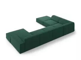 Modulinė U formos kampinė sofa - kairė, Jodie, 7 sėdimos vietos, 364x262x70, žalia