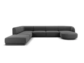 Velvet U formos kampinė sofa - kairė, Miley, 6 sėdimos vietos, 330x255x70, pilka