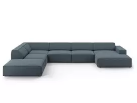 Modulinė U formos kampinė sofa - kairė, Jodie, 7 sėdimos vietos, 364x262x70, mėlyna